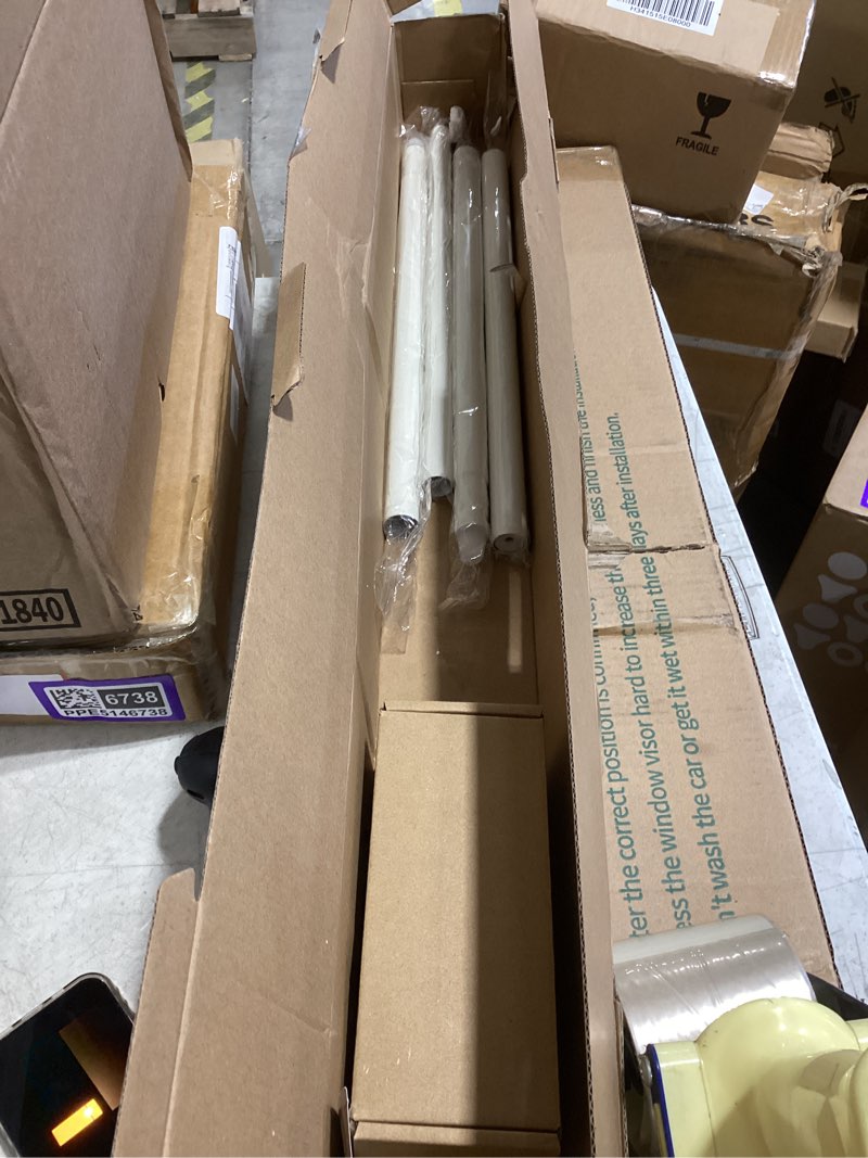 Condition photo showing As Is for kamanina 1 inch double curtain rods for windows 36 to 72 inches (3-6 feet), ivory white heavy duty double curtain rod, telescoping drapery rod with netted texture finials