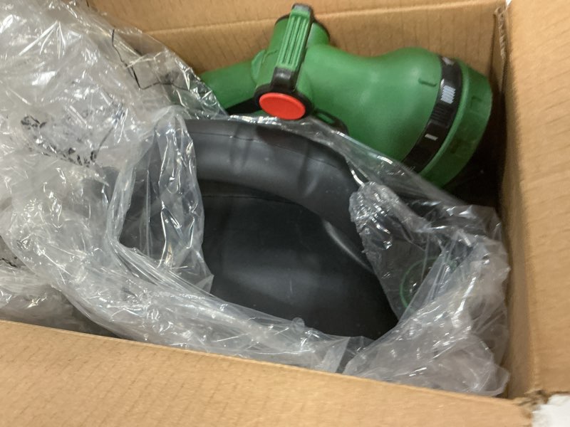 Condition photo showing As Is for 1/2" x 50ft retractable garden hose reel?with 10 patterns spray nozzle?portable heavy duty garden hose holder for garden watering?car & patio washing?pet cleaning?green? green 50ft