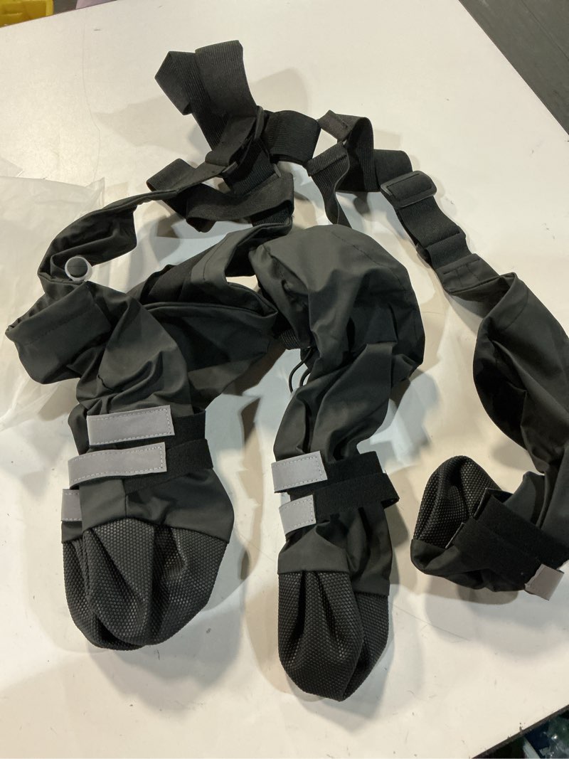 Condition photo showing Good Condition for pezluxe dog suspender boots, waterproof anti-slip dog rain boots with adjustable strap for small medium large dogs, reflective paw protector pet shoes for outdoor walking, rain snow hiking, black, xl black xl