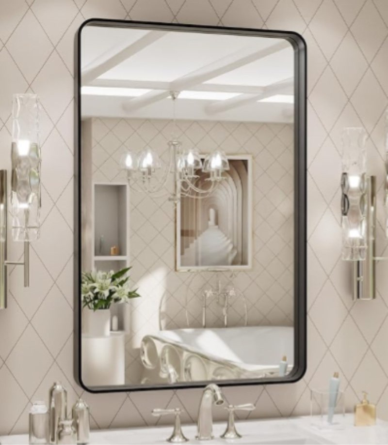LOAAO 24X30 Inch Black Metal Framed Bathroom Mirror for Wall, Matte Black Bathroom Vanity Mirror Farmhouse, Large Rounded Rectangle Mirror, Anti-Rust, Hangs Horizontally or Vertically