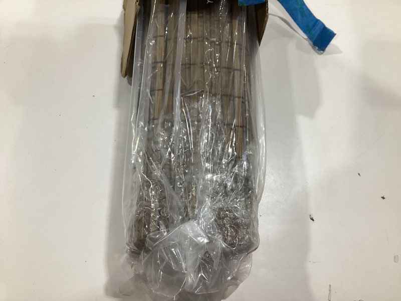 Condition photo showing Good Condition for lazblinds cordless bamboo roman shades, privacy blinds for interior windows, room darkening roll up bamboo blinds for home & patio, 34" w x 64" h, highfield teak pricacy - highfield teak 34" w x 64" h