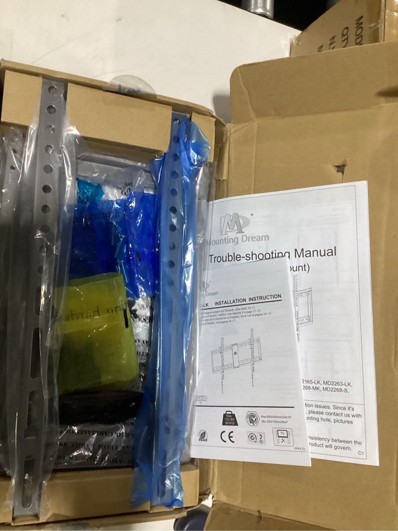 Condition photo showing New/Like New for Mounting Dream TV Wall Mount for Most 37-75 Inch Televisions, Universal Tilt TV Mount Fits 16", 18", 24" Studs, Max VESA 600x400mm, 132lbs, Low Profile Flat Wall Mount Bracket, MD2968-LK For 37''-75'' TV Silver Grey