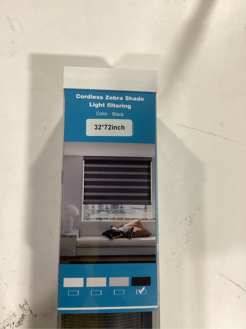 Condition photo showing New/Like New for myshade cordless zebra blinds with free-stop function - dual layer light filtering & privacy sheer shades for day and night - easy install window shades for home, living room, 32" w x 72" h,black black 32"w x 72"h