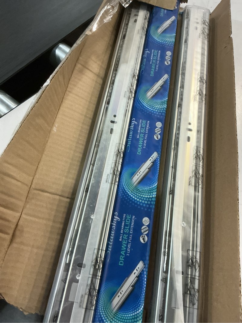 Condition photo showing As Is for (Incomplete missing one pair). 22 inch Drawer Slides 4 Pairs (8pcs) Soft Self Close Full Extension Ball Bearing Drawer Rails Side Mount Metal Dresser Runners for File Cabinet Trash Can Kitchen Wardrobe Glides 22\" 100 LB Capacity 22inch-550mm