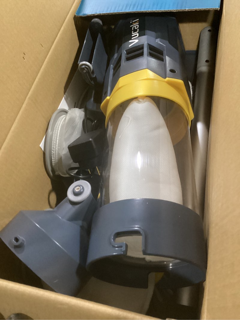 Condition photo showing Good Condition for vucaki 5-in-1 cordless pool vacuum with 14" 8-wheel vacuum head,10.8ft telescopic pole, 18.9gpm suction, 70min runtime, ipx8 waterproof, pool vacuum cleaner for inground & above ground pools and spas blue