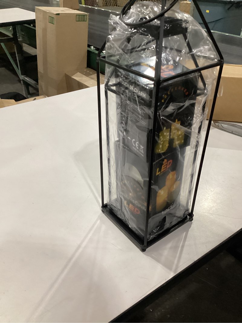 Condition photo showing Good Condition for lanterns decorative outdoor 2pcs living room decor lantern black metal lantern front porch decor lanterns decor indoor with led candle lanterns decor no glass for indoor outdoor (small&large, 2pcs) 2pcs small&large