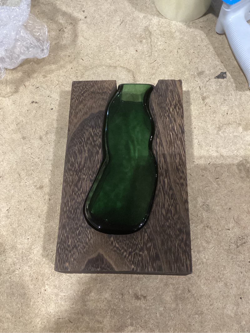 Condition photo showing Good Condition for wood and glass inlay vases farmhouse wooden glass flower vase solid wood glass vase home decor vases for centerpiece (9.45 inches)