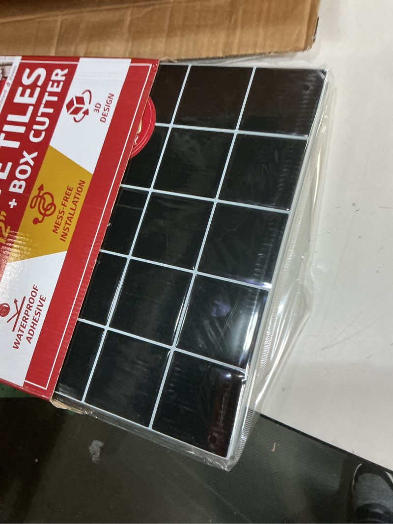 Condition photo showing New/Like New for xfasten peel and stick backsplash black for kitchen 10pcs 12” x 12” waterproof self-adhesive 3d bathroom backsplash peel and stick wall tiles for kitchen, temporary bathroom tiles for wall w/cutter