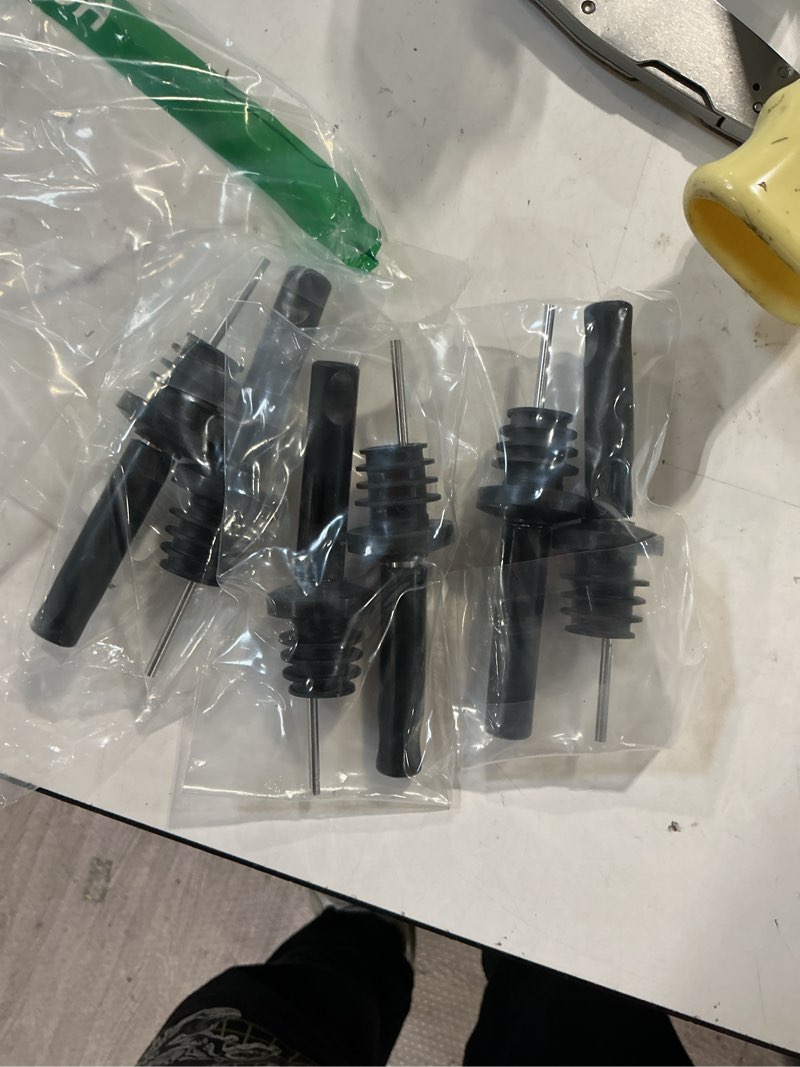 Condition photo showing Good Condition for esatto olive oil pourer, 6 pack stainless steel pour spouts for bottles | fits vinegar, syrup & liquor bottles, wide-bore anti-drip nozzle, 15 pieces: 6 spouts, 6 dust caps, 3 wide-neck adaptors