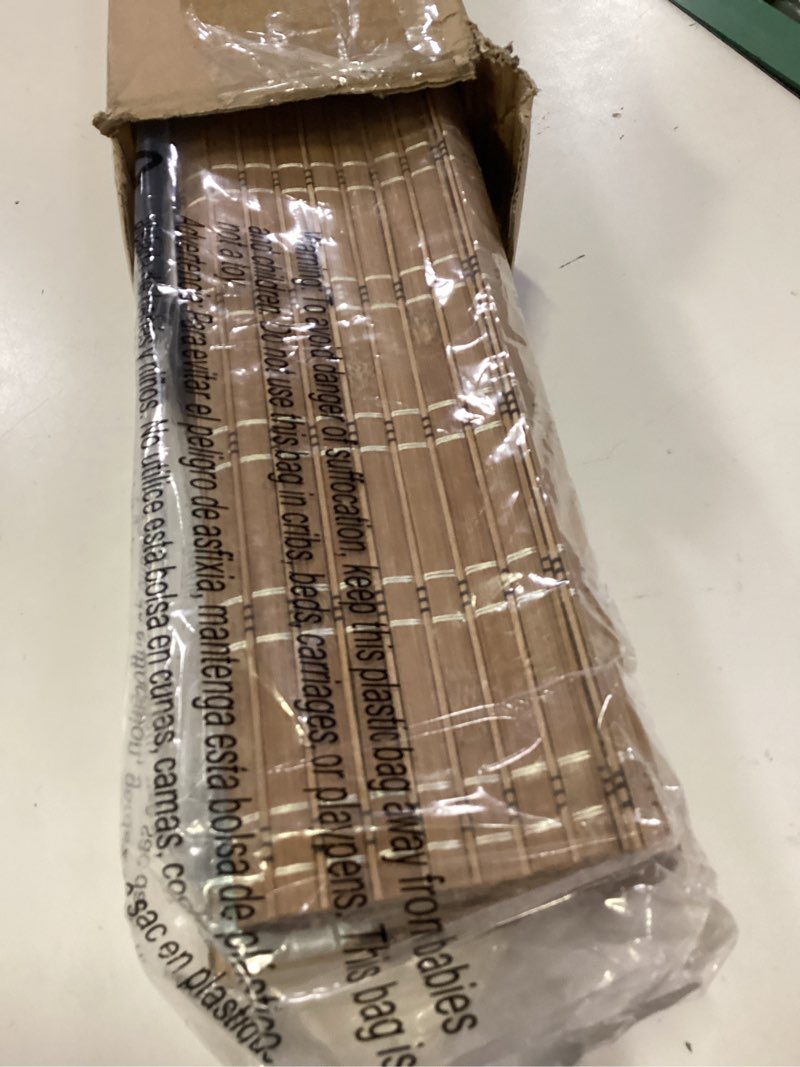 Condition photo showing New/Like New for lazblinds no tools no drill cordless bamboo roman shades, light filtering window treatment, roll up bamboo blinds for windows 31'' w x 64'' h, brown light filtering-brown206 31" w x 64" h