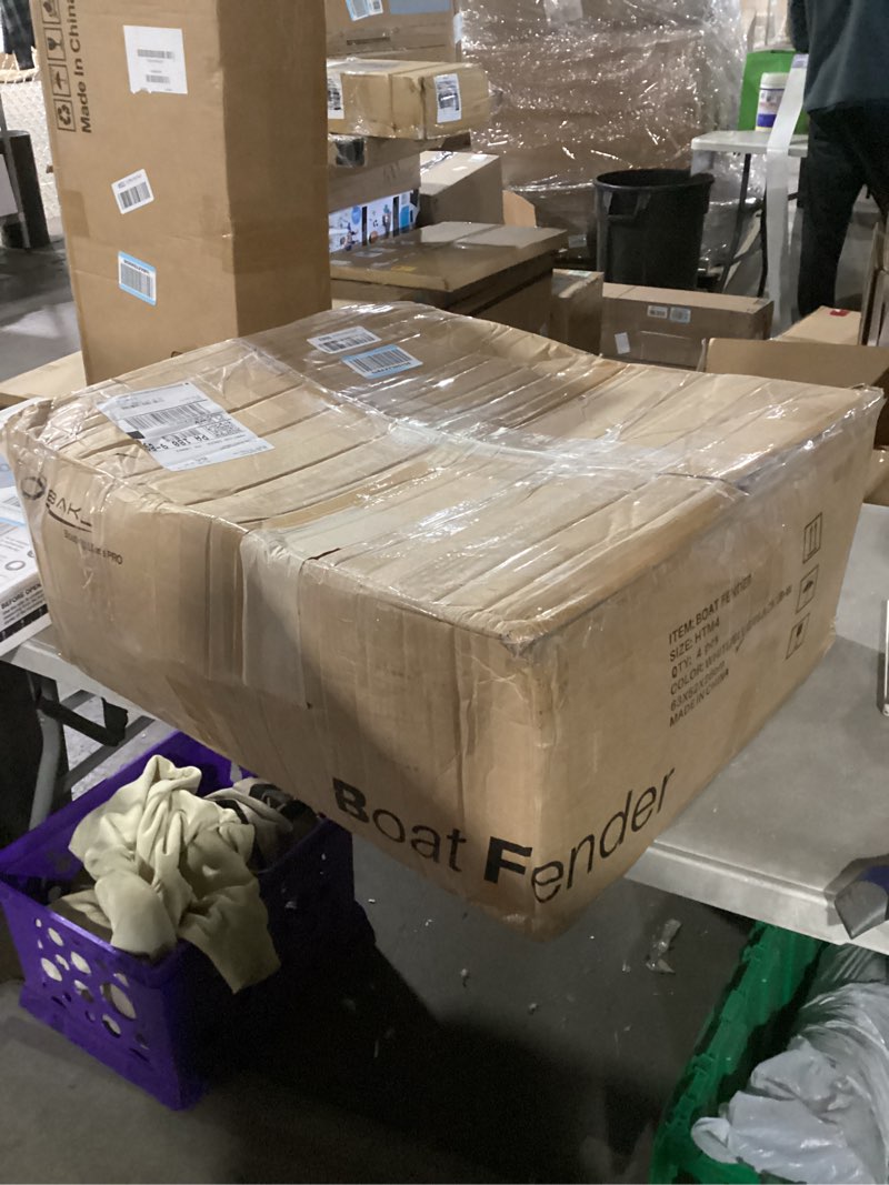 Condition photo showing New/Like New for boat fenders 4 pack 10 x 28 inches ribbed center hole boat fenders bumpers for docking, comes with ropes and pump to inflate royal blue