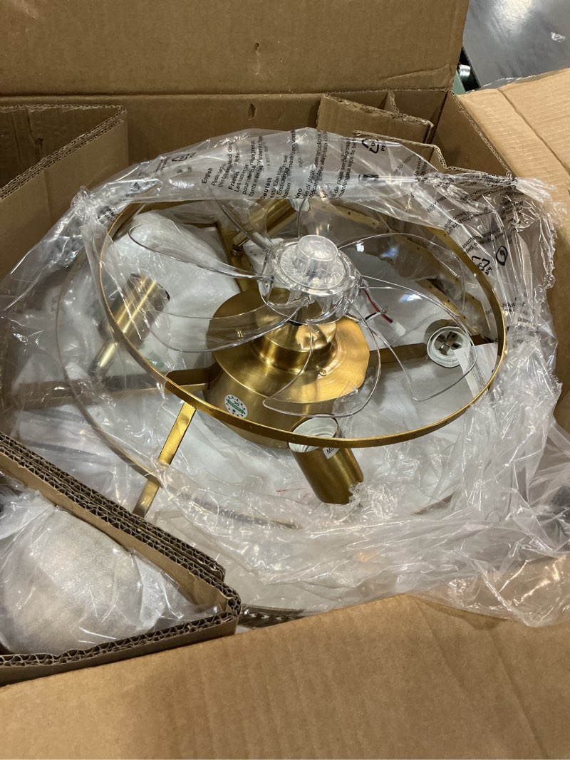 Condition photo showing Good Condition for gold crystal fandelier ceiling fan with light, 20" crystal chandelier ceiling fans with lights and remote with 6 speeds for bedroom, living room, nursery fandelier gold