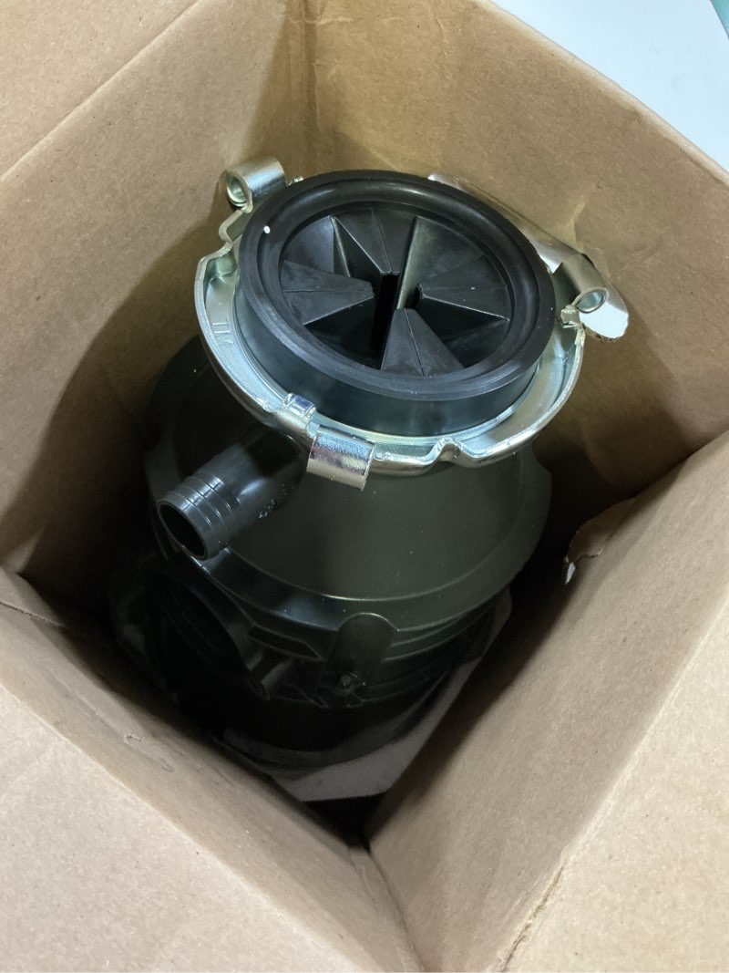 Condition photo showing As Is for insinkerator badger 1xl continuous feed 1/3-hp septic safe non-corded garbage disposal