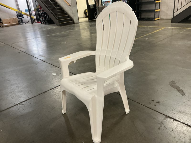 Condition photo showing As Is for adams manufacturing patio big easy stackable white resin frame stationary adirondack chair