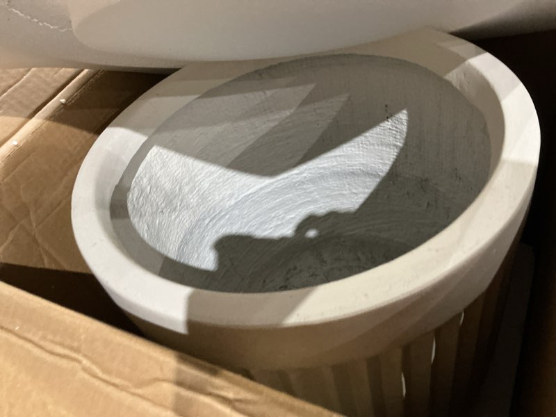 Condition photo showing Good Condition for ilyapa 14x14 inch large modern concrete planter with grooves for outdoor use, large indoor planter with drainage - 14 inch plant pots for indoor/outdoor plants
