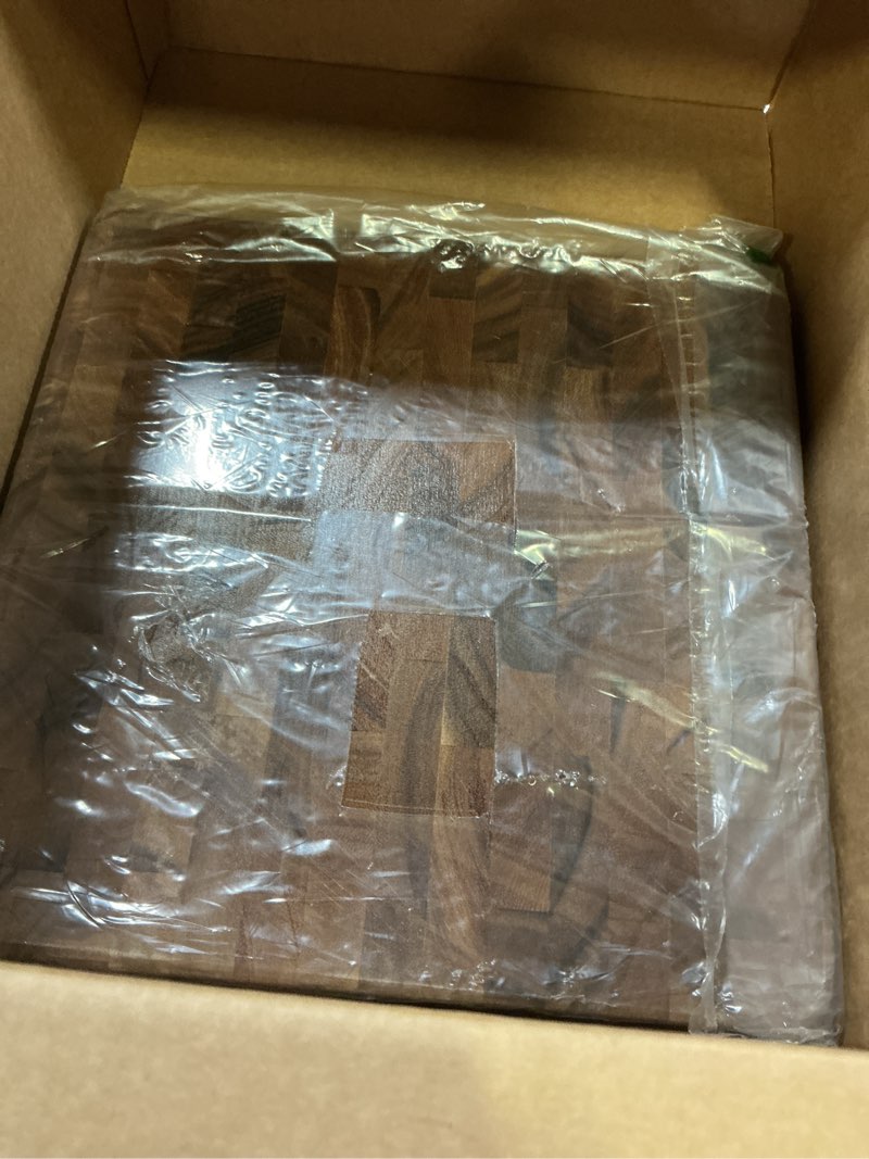 Condition photo showing New/Like New for ironwood gourmet 28218 square charleston end grain chef's board , acacia wood 14" square 14"l x 14"w board