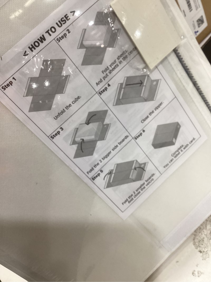 Condition photo showing New/Like New for SpaceAid 5 Pack Bed Sheet Organizers and Storage, Foldable Sheet Organizer for Linen Closet, Sheets Set Folder Keeper with Window XL (Queen & King Size) Organizing Bedding Container, White pack of 5 White, 5 Pack