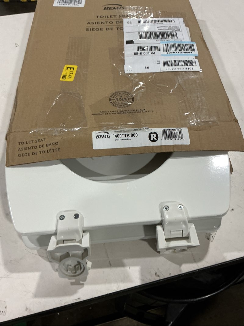 Condition photo showing As Is for Bemis 400TTA Economy Durable Wood Toilet Seat, Round, White