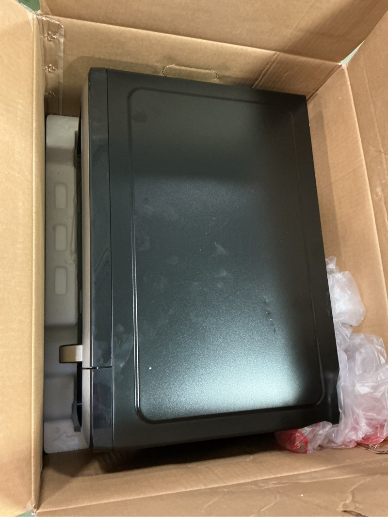 Condition photo showing As Is for COMMERCIAL CHEF 1.1 Cu Ft Microwave with 10 Power Levels, Microwave 1000W with Push Button Door Lock, Countertop Microwave with Microwave Turntable and Digital Controls, Stainless Steel Stainless Steel 1.1 Cubic Feet