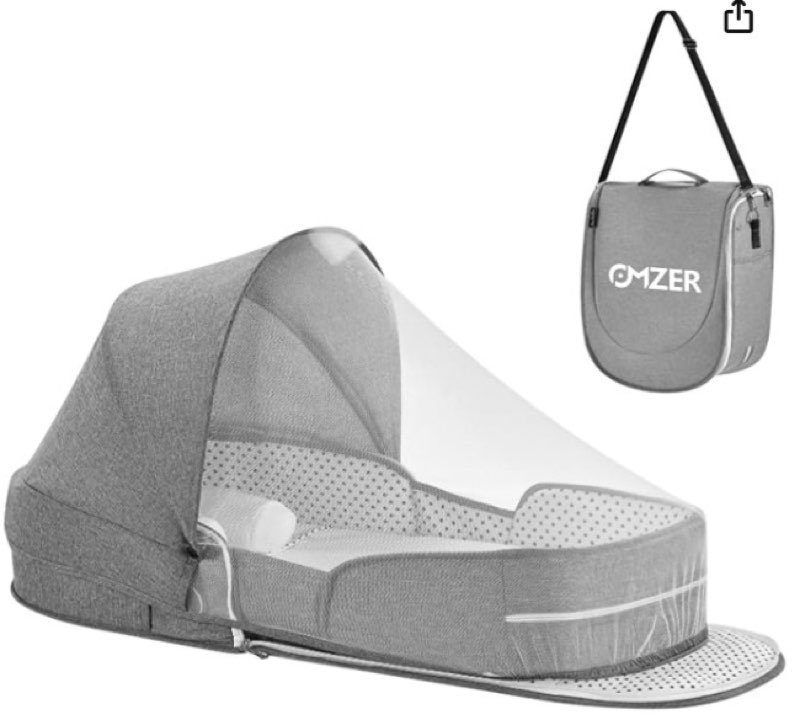 omzer baby travel bassinet portable bassinets - foldable baby co-sleeping bed lightweight travel pod infant travel bed with 2-1 mosquito & canopy grey