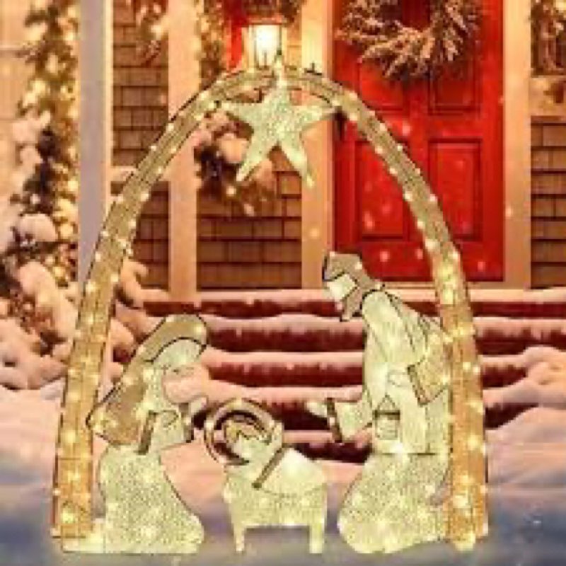 48Inch Large Outdoor Lighted Nativity Scene Christmas Decoration, Christmas Holy Family Set for Yard