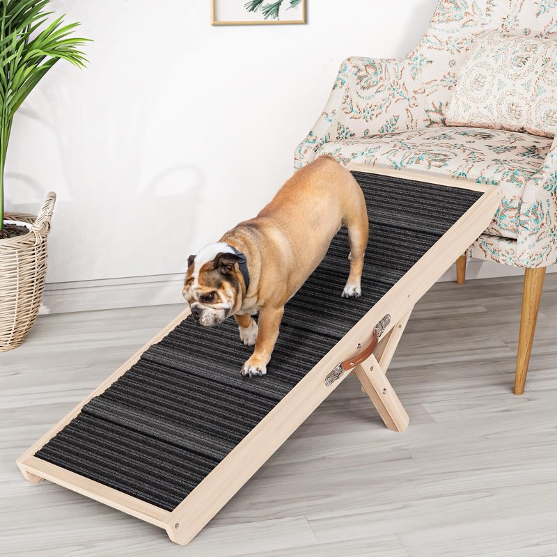 ciconira wooden adjustable dog ramp, 39'' long portable pet stair ramp with non-slip rug surface, 5 
