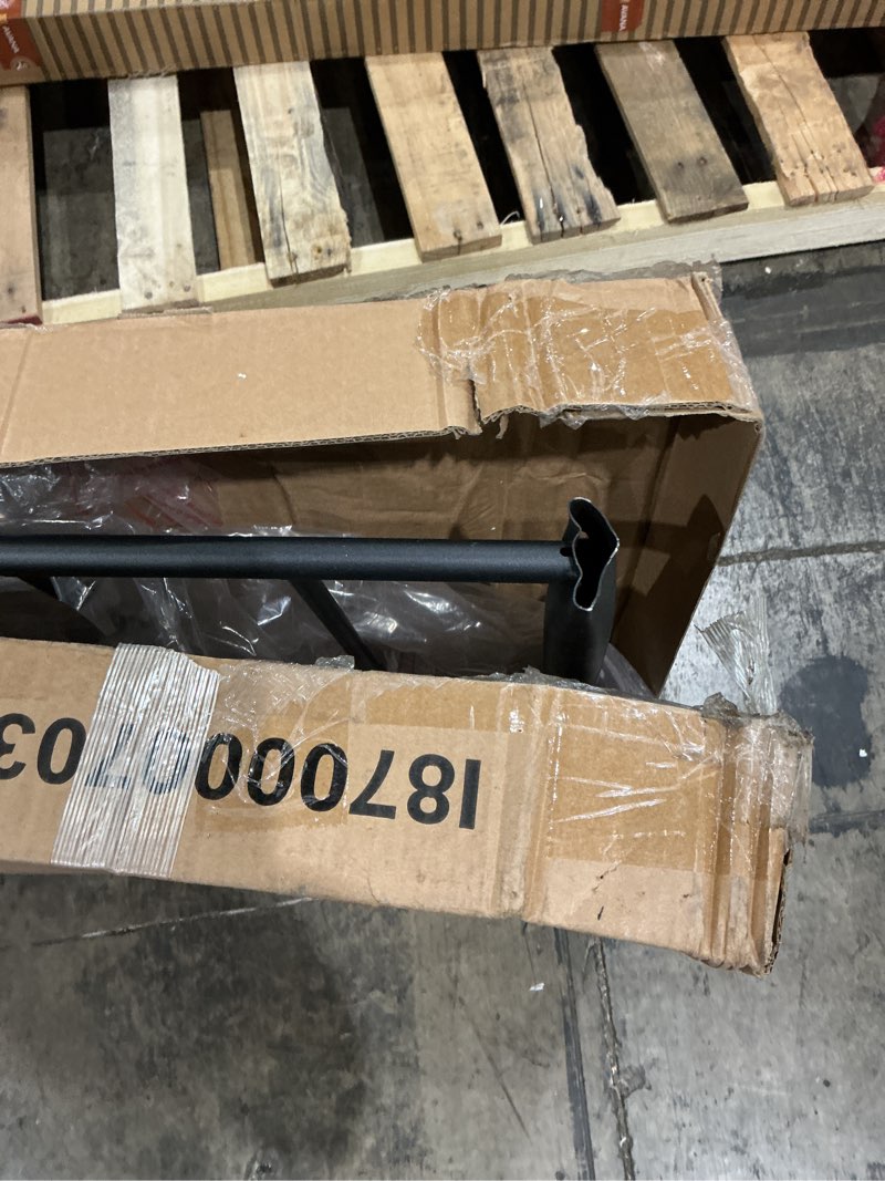 Condition photo showing As Is for ipormis full size metal platform bed frame with modern iron-art headboard/heavy duty steel slats support/under bed storage/no box spring needed/easy assembly/noise-free/black black queen