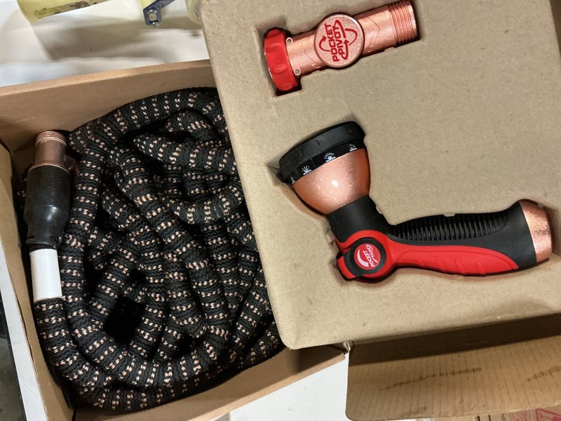 Condition photo showing Good Condition for pocket hose 100 ft copper head expandable garden hose with pocket pivot, no tangles, as seen on tv, 360° swivel, tri-tex tubing, force field jacket, lead-free, no-kink, anti-burst w/apt