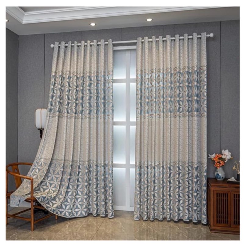 Amidoudou 1 Pair American Style Luxury Curtains for Living Room Bedroom Embroidered Hollowed Curtains (Gray Blue,63x84 Inch)