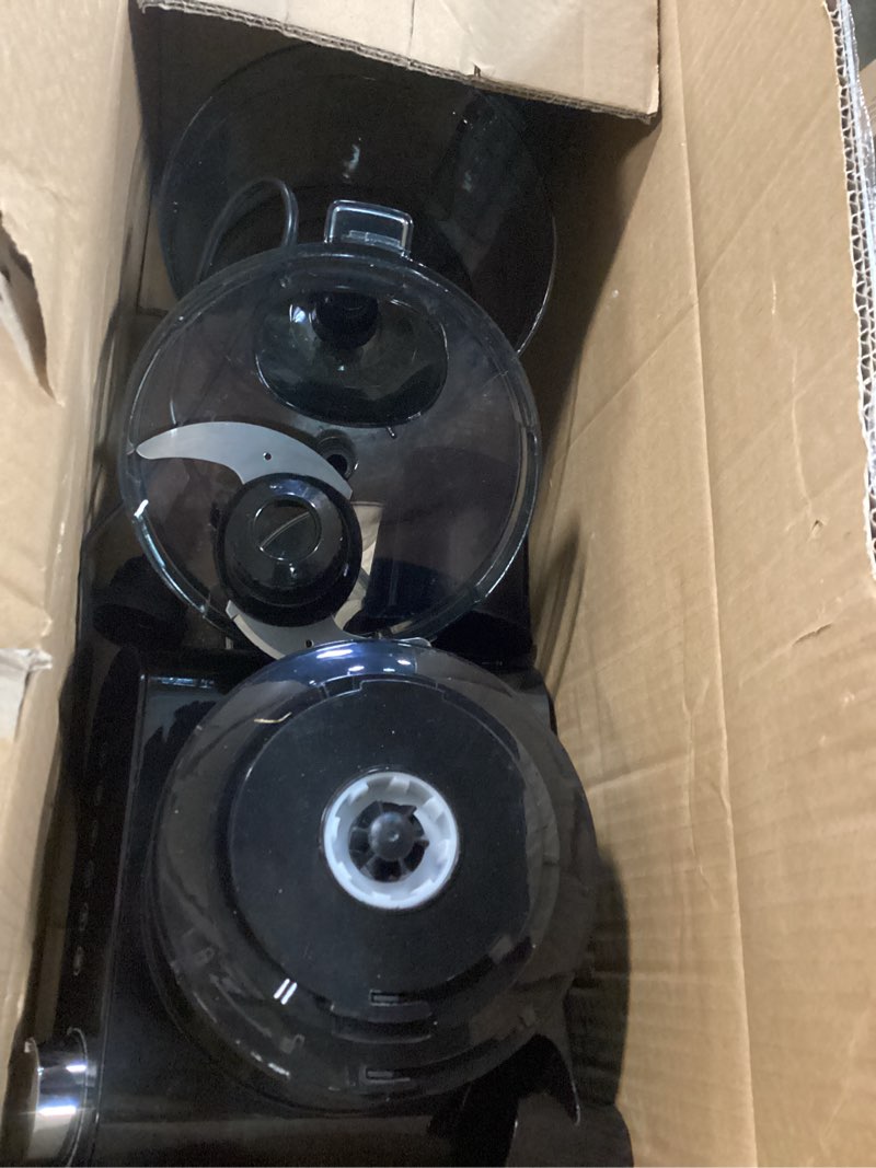Condition photo showing As Is for 12 cup food processor & vegetable chopper,french-fry-cutter, stepless speed,digital timer,large feed chute,ice creshing,chopping, shredding, slicing and doughing,600w for home use,black