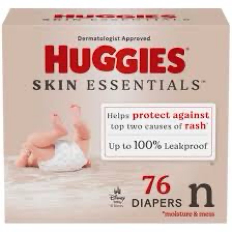 Huggies Size Newborn Diapers, Skin Essentials Baby Diapers, Size Newborn (6-9 lbs), 76 Count, Packag
