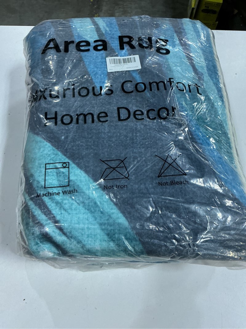 Condition photo showing New/Like New for Lukinbox Grey 5x7 Abstract Area Rugs, Non-Slip Washable Rugs for Living Room, Stain Resistant Low-Pile Accent Floor Carpet for ?Bedroom Dining Room Home Office 5' x 7' blue 