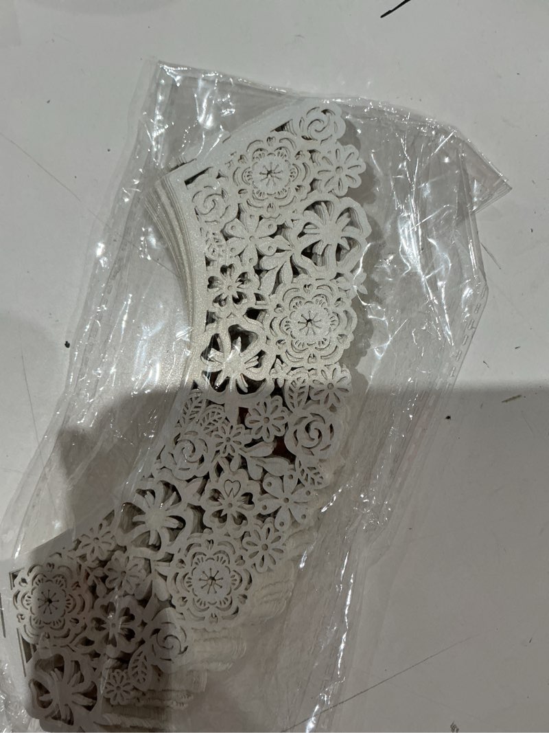 Condition photo showing Good Condition for gwhole cupcake liners 50pcs lace cupcake wrappers laser cut for wedding birthday party holiday favors cupcake tower decoration fancy cupcake decorating supplies, pearl off white multi-flower