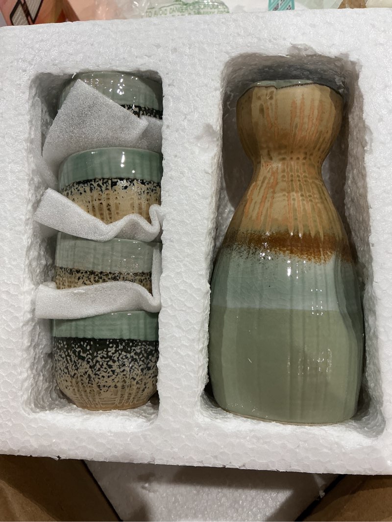 Condition photo showing New/Like New for unicasa sake set, traditional japanese sake cup set of 5, ceramic cups crafts wine glasses gifts?one sake pot 210ml and 50ml sake cup? light brown