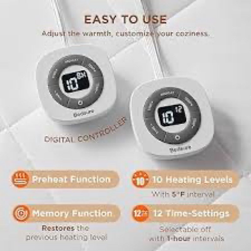 Bedsure Heated Mattress Pad Queen - Bed Warmer with Memory & Preheat Functions, 12-Hour Auto Off & 10 Heat Settings, Dual Controllers, Fast Heating, Brushed Electric Mattress Pad Queen, 60"x80"