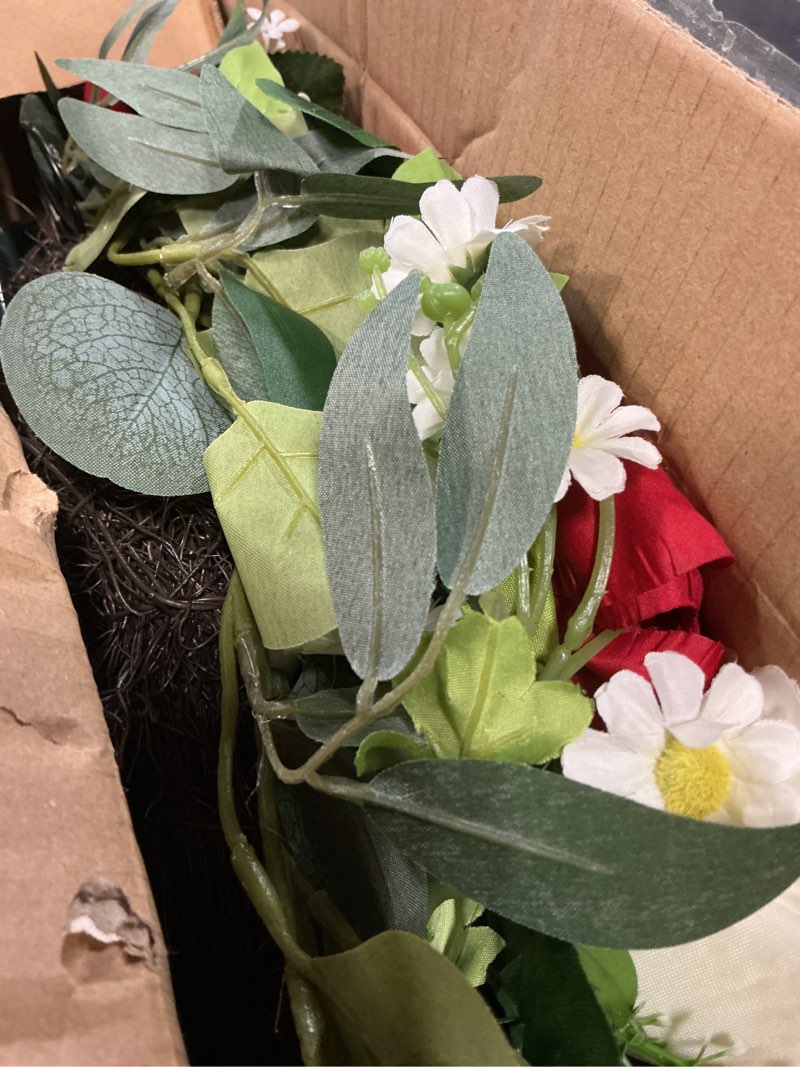 Condition photo showing Good Condition for cemetery wreaths for graves,christmas wreath for cemetery,memorial day grave wreath,headstone wreaths on metal stand,spring artificial flower wreath:red peony,white rose