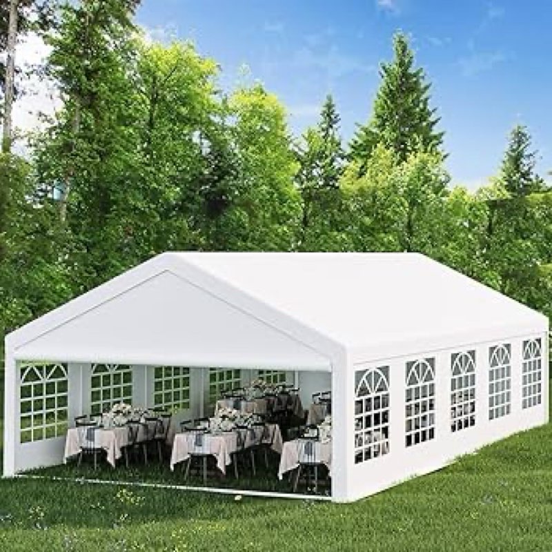 garvee 20x40 ft party tent heavy duty wedding canopy with white large roof, detachable sidewalls, and 3 storage bags, outdoor party canopy for wedding parties, outdoor events, and camping(incoplete