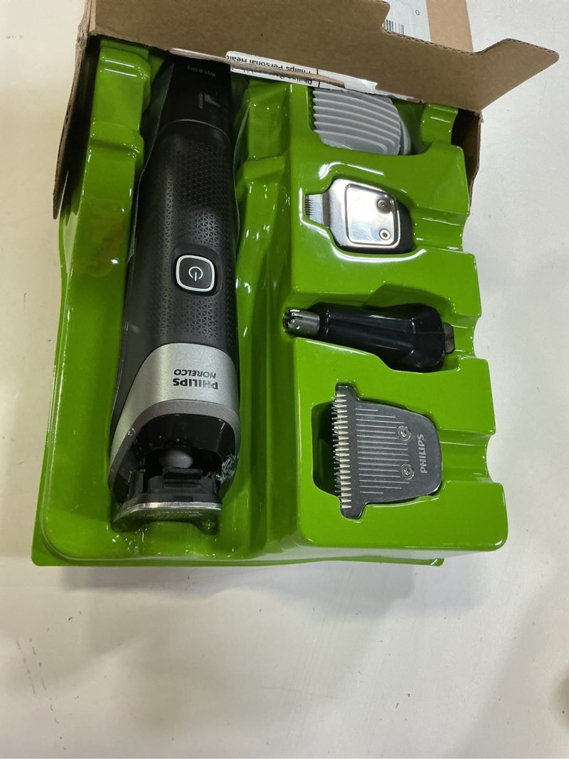 Condition photo showing As Is for philips norelco all-in-one 18-piece trimmer 5000 series - shaver and clipper for face, hair & body, self-sharpening titanium coated blades, 16 length settings (0.5-16 mm), wide hair clipper, mg5970/49 black mg5970/49 - 18 pieces + ti blades & bag
