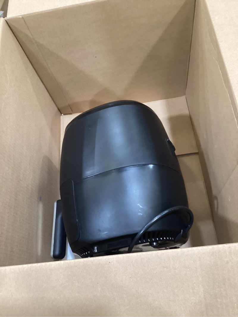 Condition photo showing As Is for Gourmia Air Fryer - 4 Qt Capacity, FryForce360º, Digital Display with 8 Presets, Roast, Bake, Broil, Dehydrate, Dishwasher Safe Accessories, Compact, Black 4 Quart Black