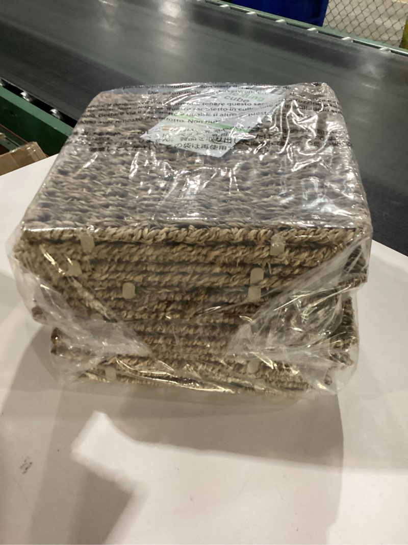 Condition photo showing New/Like New for mDesign Seagrass Woven Cube Bin Basket Organizer  Handles  4 Pack - Natural/Tan