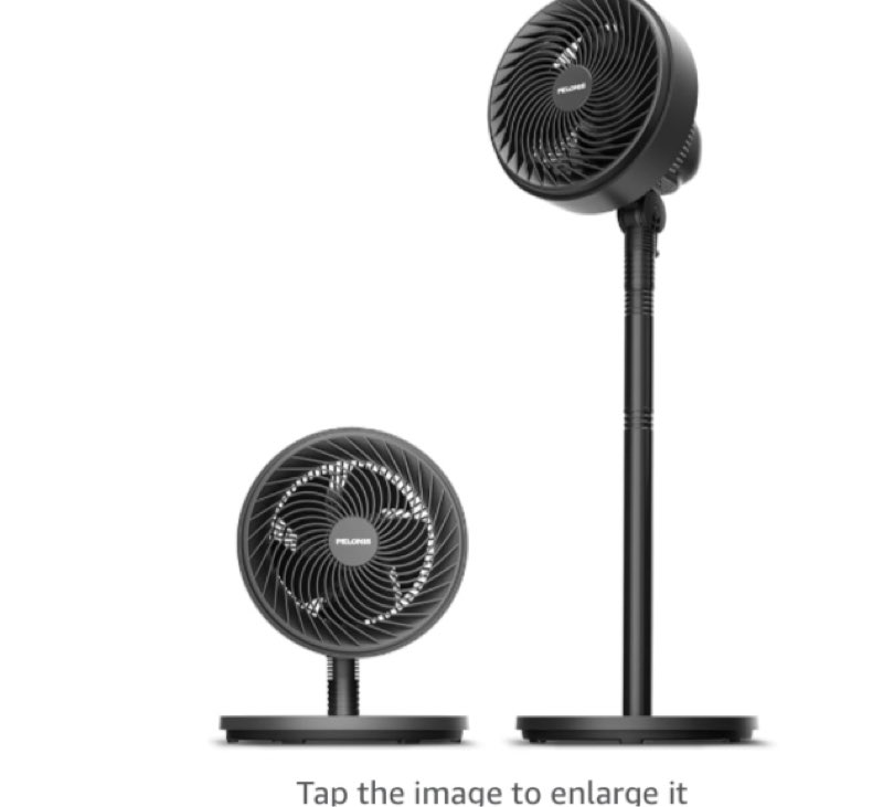 pelonis 7-inch pedestal air circulator, oscillating fan, 3 speeds, adjustable height (table/floor fan), 75° + 90° oscillation, quiet pedestal fan
