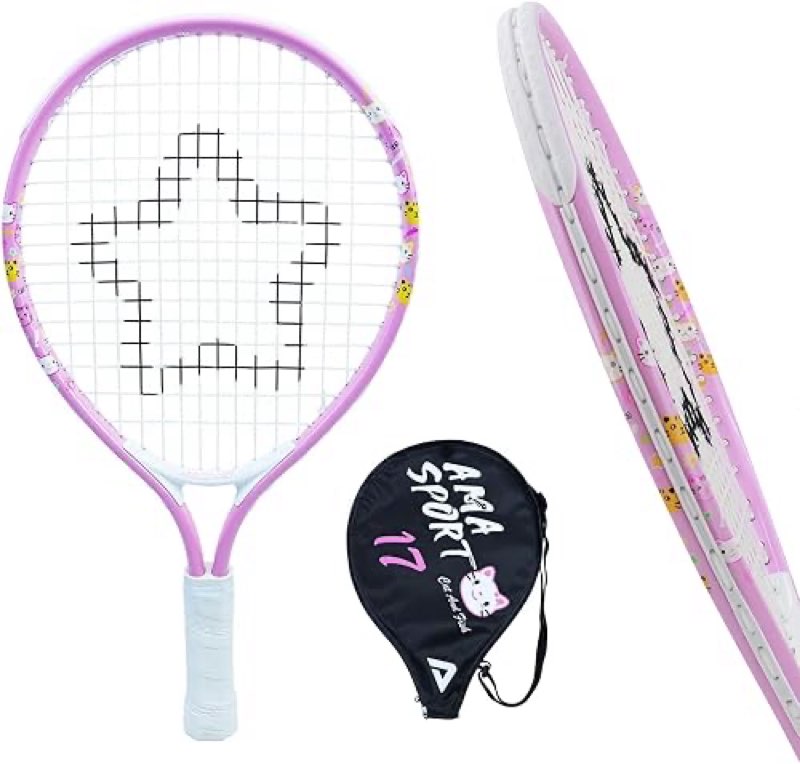 kids tennis racket for boys & girls aged 2-12 - multi-color & style youth tennis racket for beginner, includes 420d nylon shoulder strap bag