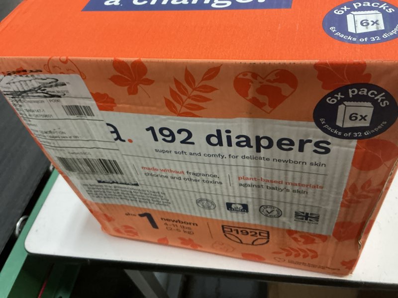 Condition photo showing New/Like New for pura size 1 eco-friendly diapers (4-11lbs) hypoallergenic, soft organic cotton comfort, sustainable, wetness indicator, allergy uk, newborn, bulk buy, 6 packs of 32 (192 baby diapers) size 1 (192 diapers)
