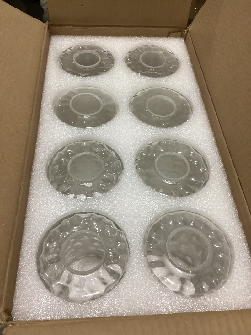 Condition photo showing Good Condition for 8 Pcs Clear Hammered Glass Shade Replacements for Pendant Light Fixtures Glass Lamp Shade Cover, 1-5/8 Inch Fitter E26 Base, 4"w x 6"h, Replacement Lamp Globe for Chandelier Wall Sconce Clear Hammered 8