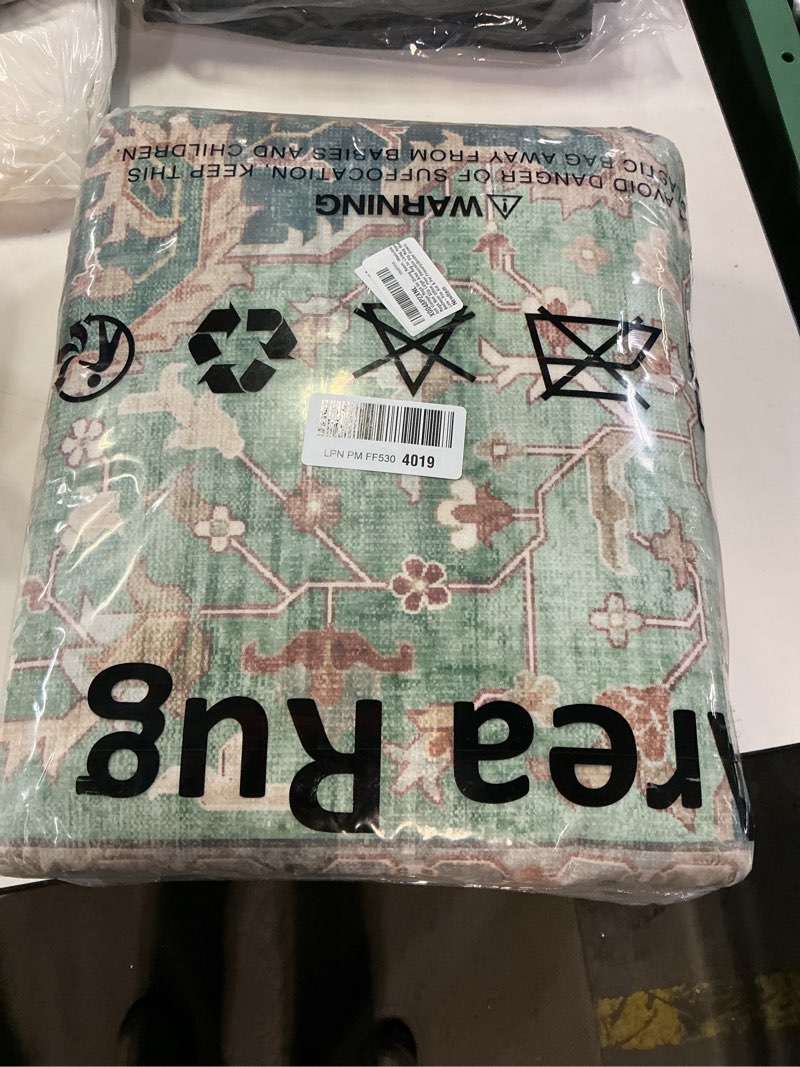 Condition photo showing New/Like New for 6x9 Vintage Rugs for Dining Room, Washable Rugs Non Slip Large Area Rug for Living Room Bedroom Office, Floor Decoration Big Rug Mat Low-Pile Kid & Pet Friendly(Border Green) Border Green 6'x9'