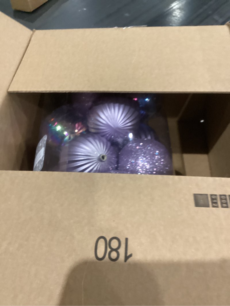 Condition photo showing As Is for Every Day is Christmas 20ct Christmas Ornaments, Shatterproof Christmas Tree Ornaments Set, 92cm/3.6" Christmas Balls Decoration 20 Count 3.82"/97mm Lilac Purple