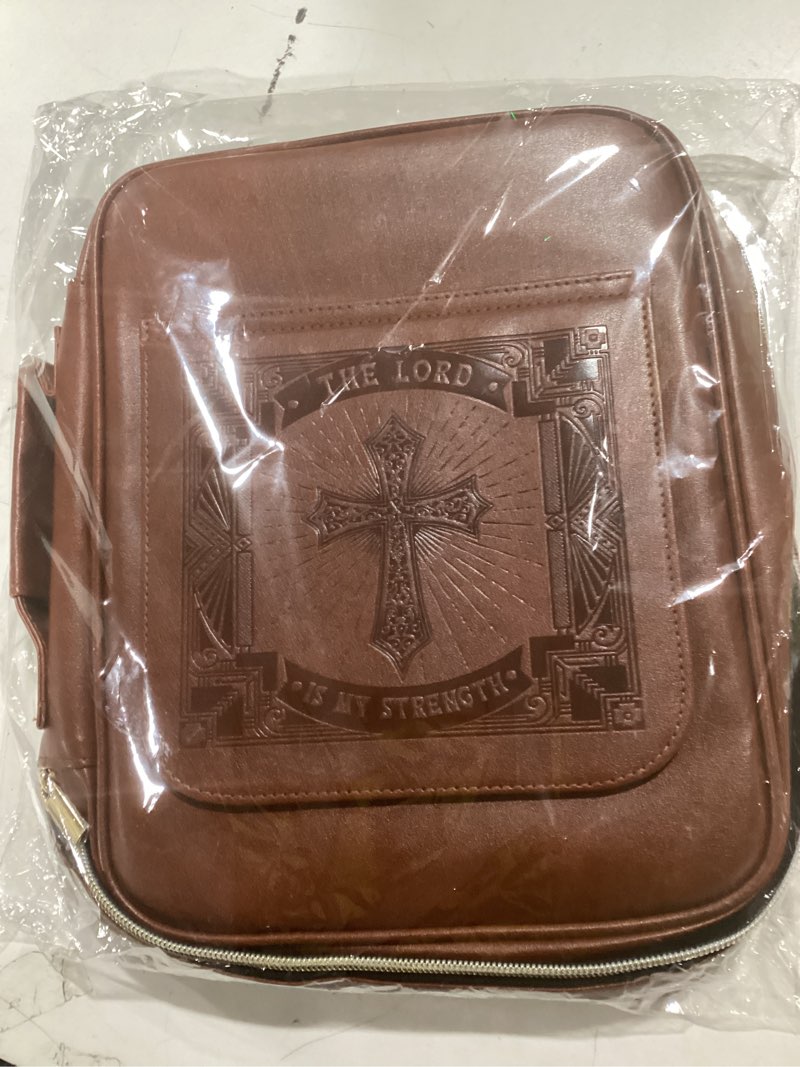 Condition photo showing Good Condition for Bible Cover Case with Built-in Book Stand, Large Storage Leather Bible Bags for Women Men, Zipper Church PU Book Cover Study Bag, Christian Gifts for Mother/Husband/Daughter (11.8"x9")