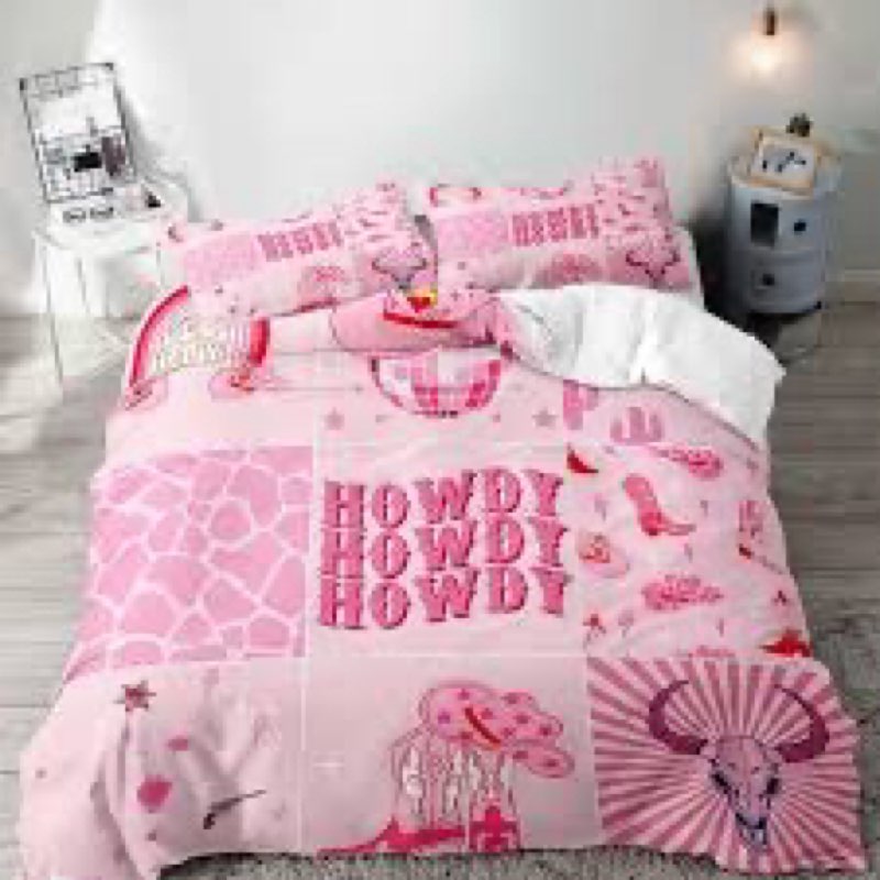 LUVIVIHOME 3PCS Hot Pink Duvet Cover Full Bedding Set, Preppy Bedding, Western Aesthetic Boho Groovy
