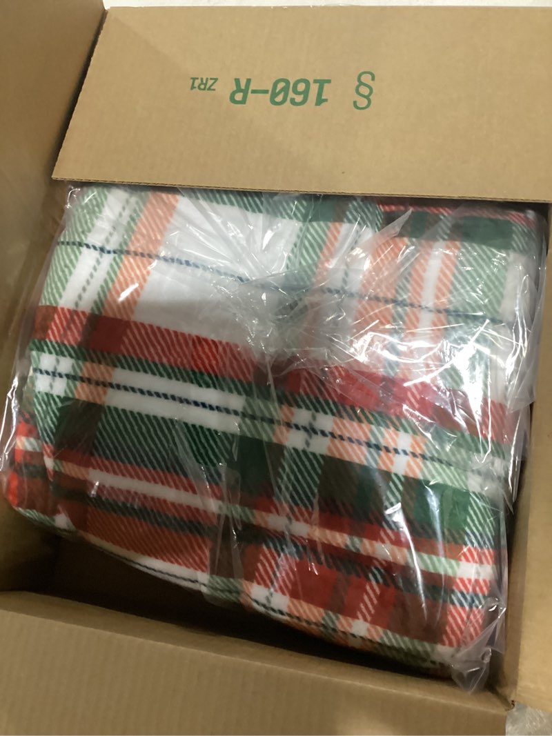 Condition photo showing As Is for BATTILO HOME Christmas Red Plaid Throw Blanket for Couch, Bed, Super Soft Red Plaid Scarf, Throw Blanket, Christmas Decorative Throw with Tassels 50"x60"