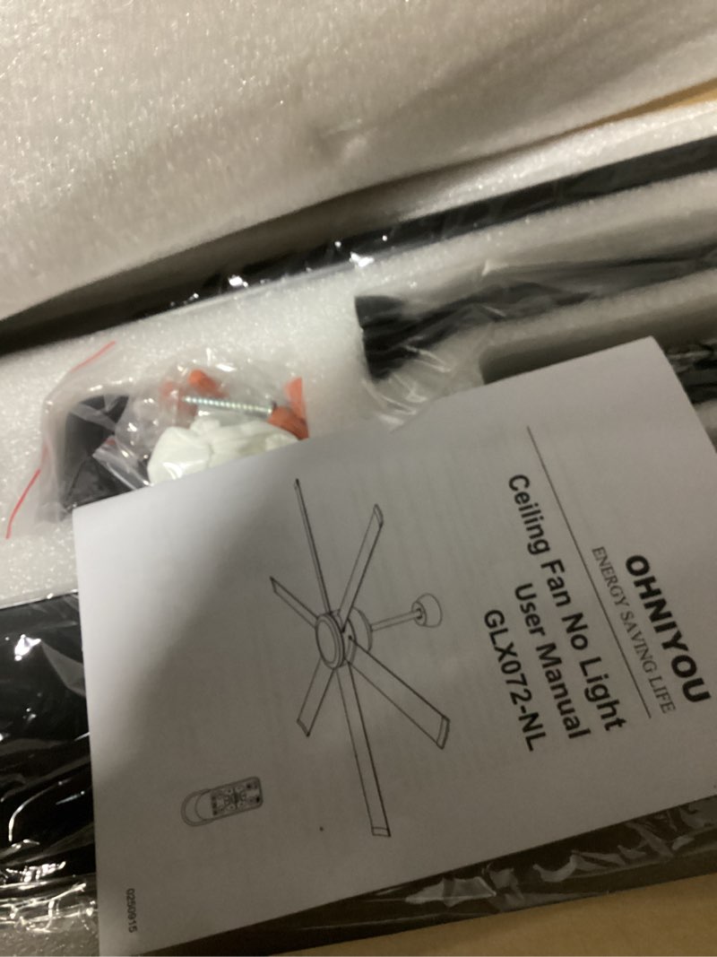 Condition photo showing Good Condition for ohniyou 60" ceiling fan no light - industrial fan remote & app control, quiet dc motor, indoor/outdoor ceiling fan for patio, shop, garage, aluminum blades, black black-no light 60 inch
